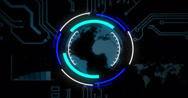 Animação Processamento Dados Digitais Escopo Sobre Placa Circuito Conexões Globais — Vídeo de Stock