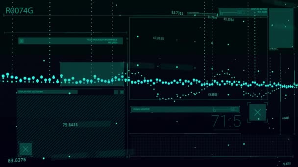 Mavi Veri Akışının Animasyonu Karanlık Arayüz Ekranları Üzerinden Veri Işleme — Stok video