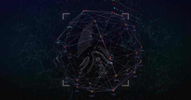 Animație Scanner Amprente Biometrice Peste Rețeaua Globală Fundal Negru Conexiune — Videoclip de stoc
