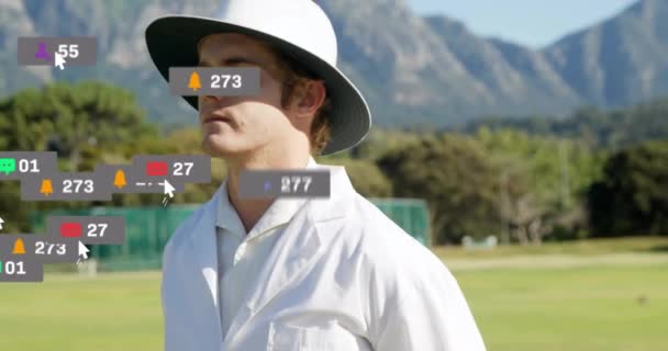 Animation Digital Data Processing Caucasian Cricket Umpire Field — Stock Video