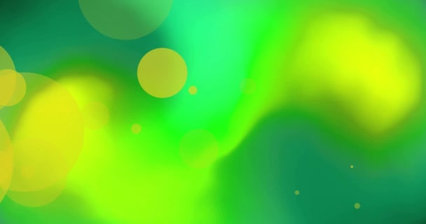 在充满活力的抽象绿色和黄色背景上动画化橙色发光点 形状和移动概念数字生成的视频 — 图库视频影像