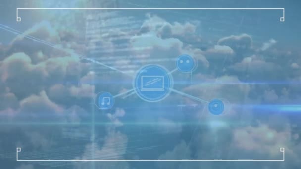 Animáció Hálózati Kapcsolatok Ikonok Felhők Felett Globális Kapcsolatok Felhőalapú Számítástechnika — Stock videók