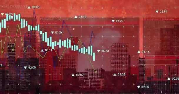 Animation Der Digitalen Datenverarbeitung Über Dem Stadtbild Globale Verbindungen Computer — Stockvideo