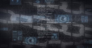 Dürbün görüntüsü taraması ve dijital ekran üzerinden bağlantı ağı. küresel bağlantılar, veri işleme ve dijital arayüz konsepti dijital olarak oluşturulmuş resim.