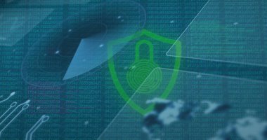 Asma kilit simgesi üzerindeki bağlantı ağının resmi. küresel bağlantılar, çevrimiçi güvenlik, veri işleme ve dijital arayüz konsepti dijital olarak oluşturulmuş resim.