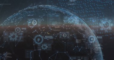 Dürbün taraması, veri işleme ve dijital dünya üzerindeki bağlantı ağı. küresel bağlantılar, veri işleme ve dijital arayüz konsepti dijital olarak oluşturulmuş resim.