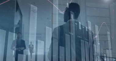 İş adamının istatistiksel görüntüsü. küresel iş, veri işleme ve dijital arayüz kavramı dijital olarak oluşturulmuş görüntü.