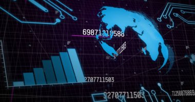 Izgara üzerinde veri işleme resmi. küresel bağlantılar, veri işleme ve dijital arayüz konsepti dijital olarak oluşturulmuş resim.