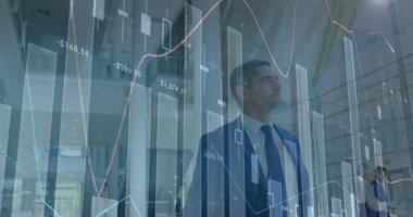 İş adamının istatistiksel görüntüsü. küresel iş, veri işleme ve dijital arayüz kavramı dijital olarak oluşturulmuş görüntü.