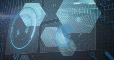 Izgara üzerinde veri işleme ve tarama resmi. küresel bağlantılar, veri işleme ve dijital arayüz kavramı.