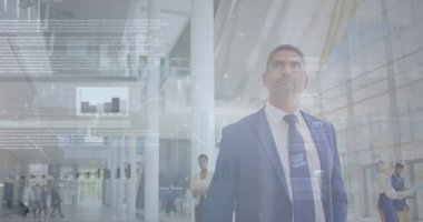 İş adamının istatistiksel görüntüsü. küresel iş, veri işleme ve dijital arayüz kavramı dijital olarak oluşturulmuş görüntü.