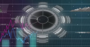 Izgara üzerinde tarama yapan dürbün görüntüsü. küresel bağlantılar, veri işleme ve dijital arayüz konsepti dijital olarak oluşturulmuş resim.