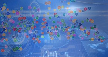 Dürbün taraması ve dijital ekranda simgeler. küresel bağlantılar, veri işleme ve dijital arayüz konsepti dijital olarak oluşturulmuş resim.