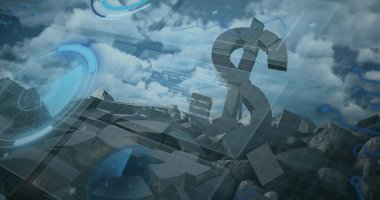 Dürbün taraması ve dolar simgesi. küresel bağlantılar, veri işleme ve dijital arayüz konsepti dijital olarak oluşturulmuş resim.