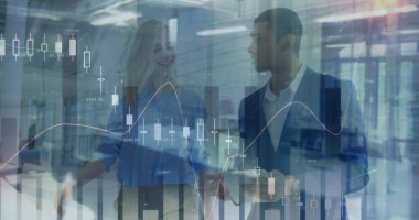 İş adamlarının istatistiksel işlemleri. küresel iş, veri işleme ve dijital arayüz kavramı dijital olarak oluşturulmuş görüntü.