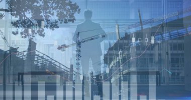 İş adamının istatistiksel görüntüsü. küresel iş, veri işleme ve dijital arayüz kavramı dijital olarak oluşturulmuş görüntü.