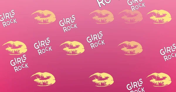 Pembe Arka Planda Dudakları Olan Rock Mesajları Kız Gücü Pozitif — Stok fotoğraf
