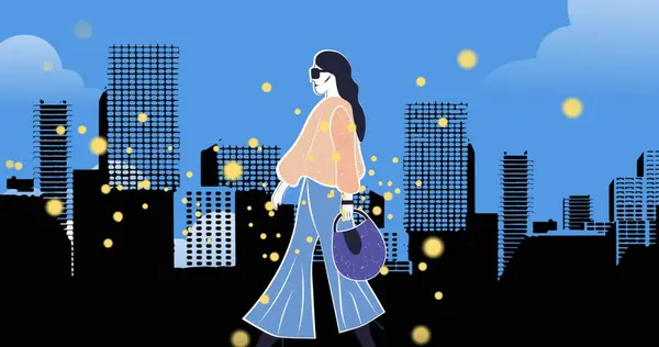 Image of fashion drawing of model over cityscape. fashion design, fashion show and clothing concept digitally generated image.