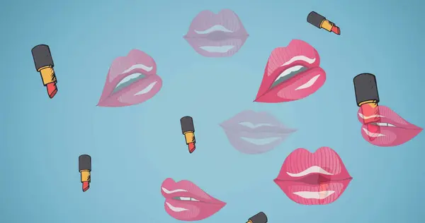 Image Lipsticks Lips Icons Blue Background Fashion Accessories Background Pattern — Stock Photo, Image