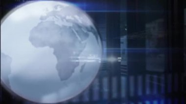 Dünya üzerindeki bağlantıların ve veri işlemenin animasyonu. Küresel finans, iş, bağlantılar, hesaplama ve veri işleme kavramı dijital olarak oluşturulmuş video