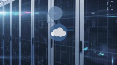 Bilgisayar sunucuları üzerinden veri işleme ve bağlantılar ağı olan bulut simgesinin animasyonu. Küresel bağlantılar, bulut hesaplama ve veri işleme kavramı dijital olarak oluşturulmuş video.