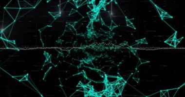 Siyah arkaplanda parlayan yeşil ağlar üzerinde veri akışı işleme animasyonu. Bağlantı, ağ, veri, işleme ve küresel iletişim, dijital olarak oluşturulmuş video.