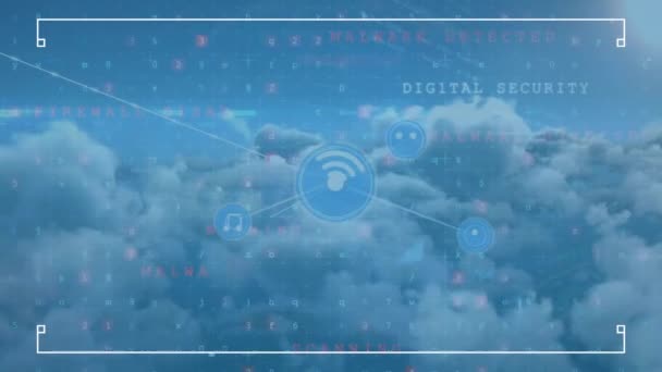 Animação Rede Conexões Com Ícones Sobre Nuvens Conexões Globais Computação — Vídeo de Stock