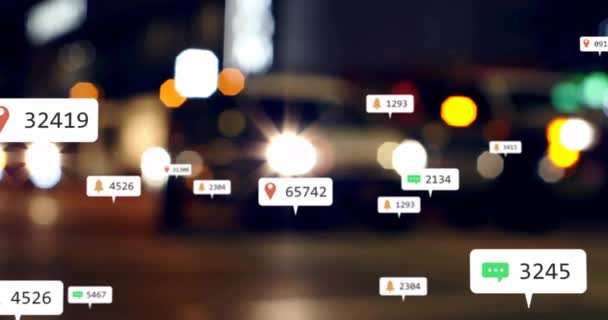 Animation Icons Data Processing Out Focus City Global Social Media — Stock Video