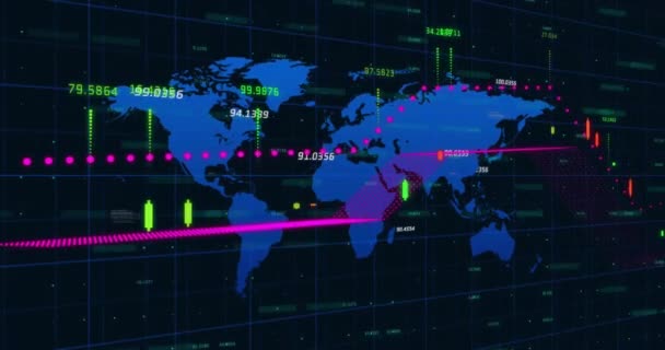 Анімація Мереж Цифрова Обробка Даних Карті Світу Глобальні Єднання Обчислення — стокове відео