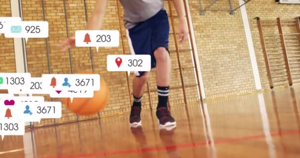 Animáció Digitális Adatfeldolgozás Felett Kaukázusi Kosárlabda Játékos Globális Sport Közösségi — Stock videók