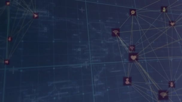 Анімація Глобусу Мережі Язків Піктограмами Глобальні Єднання Обчислення Концепція Обробки — стокове відео
