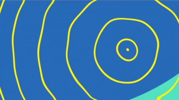 Animatie Van Gele Cirkels Veelkleurige Vormen Blauwe Achtergrond Digitaal Gegenereerde — Stockvideo