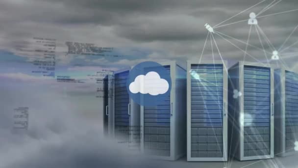 Анімація Хмарної Піктограми Мережею Єднань Обробки Даних Над Комп Ютерними — стокове відео