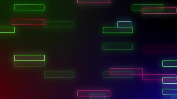 Animatie Van Gloeiende Neon Rechthoeken Flikkeren Zwarte Achtergrond Digitaal Gegenereerde — Stockvideo
