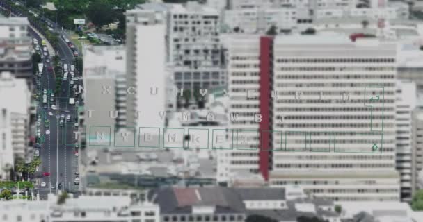 Animación Del Procesamiento Datos Financieros Través Del Paisaje Urbano Finanzas — Vídeos de Stock