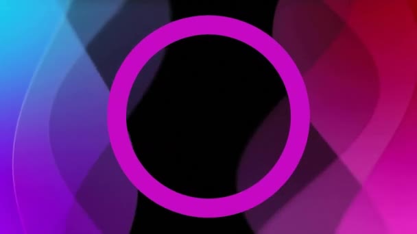 Анимация Ярких Неоновых Розовых Кругов Над Абстрактными Фигурами Черном Фоне — стоковое видео