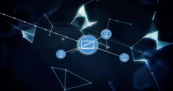 Animation Des Netzwerks Von Verbindungen Mit Symbolen Auf Der Ganzen — Stockvideo