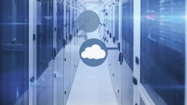 Animación Del Icono Nube Con Red Conexiones Procesamiento Datos Través — Vídeos de Stock