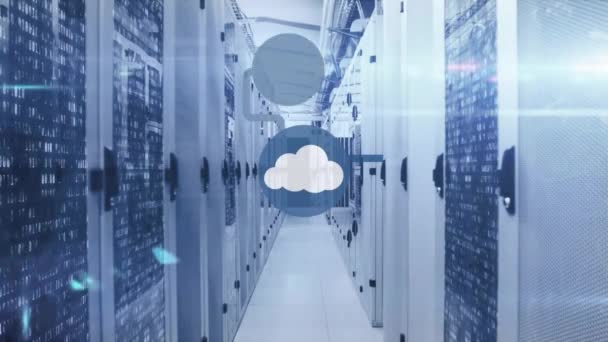 Animacja Ikony Chmury Siecią Połączeń Przetwarzania Danych Przez Serwery Komputerowe — Wideo stockowe