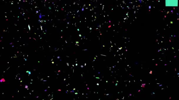 Animatie Van Kleurrijke Confetti Zwarte Achtergrond Feest Feest Evenement Communicatie — Stockvideo