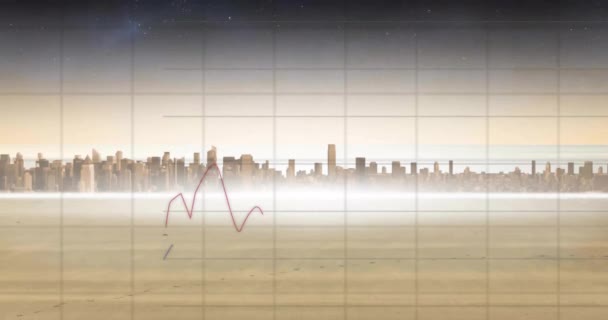 Animación Del Procesamiento Datos Financieros Través Del Paisaje Urbano Finanzas — Vídeo de stock