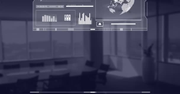 Animace Zeměkoule Statistiky Zpracování Dat Přes Kancelář Globální Finance Obchod — Stock video