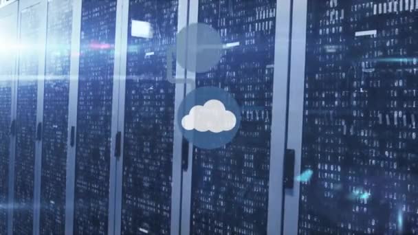 Animacja Ikony Chmury Siecią Połączeń Przetwarzania Danych Przez Serwery Komputerowe — Wideo stockowe