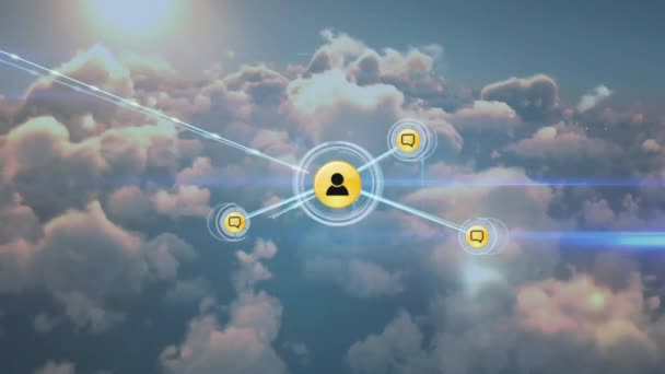 Animacja Sieci Połączeń Nad Chmurami Globalne Połączenia Chmura Obliczeniowa Koncepcja — Wideo stockowe