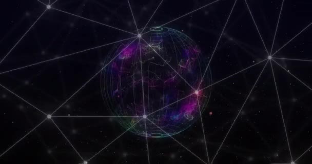 Animație Rețea Conexiuni Pete Peste Tot Lume Fundal Întunecat Conceptul — Videoclip de stoc