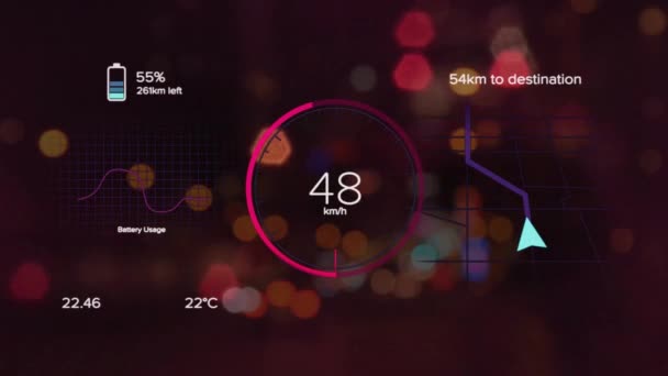 Animation Eco Icons Data Processing Out Focus City Lights Global — Stock Video