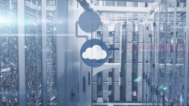 Animace Ikony Cloud Sítí Připojení Zpracování Dat Přes Počítačové Servery — Stock video