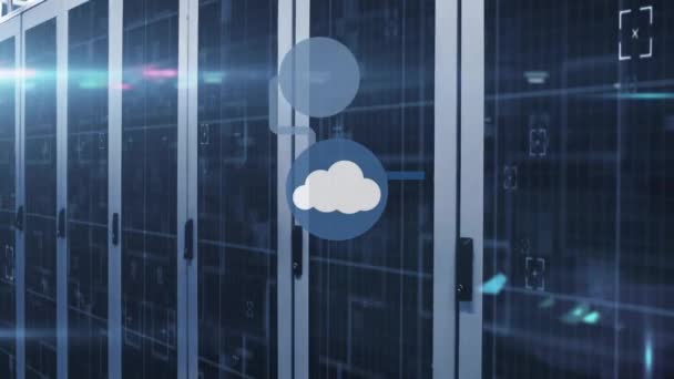Анимация Иконки Облака Сетью Соединений Обработки Данных Через Компьютерные Серверы — стоковое видео
