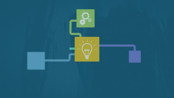 Animação Lâmpada Central Rede Mídia Digital Fundo Azul Conexão Rede — Vídeo de Stock