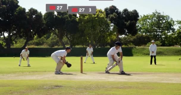 Animazione Dell Elaborazione Digitale Dei Dati Diversi Giocatori Cricket Sul — Video Stock